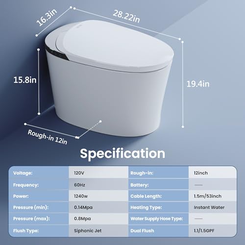AKNIRL Smart Bidet Toilet - Heated Seat, Auto Flush