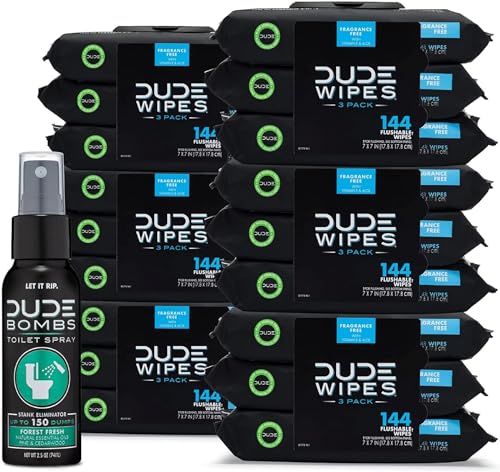 DUDE Flushable Wipes & Toilet Spray Bundle - Unscented