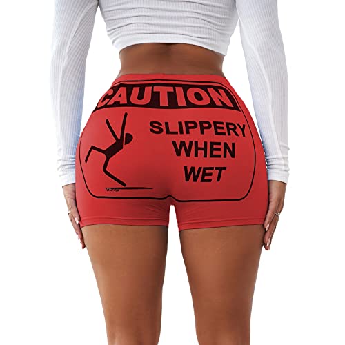 Women's Sexy Slippery Booty Shorts: Red, High Waisted