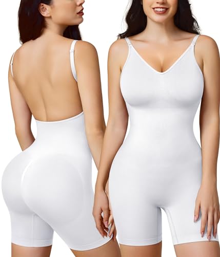 BRABIC Seamless Tummy Control Bodysuit Jumpsuit White XXL
