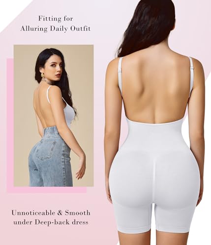 BRABIC Seamless Tummy Control Bodysuit Jumpsuit White XXL