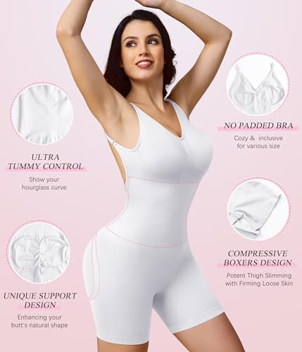 BRABIC Seamless Tummy Control Bodysuit Jumpsuit White XXL