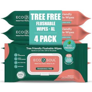 Extra-Large Bamboo Flushable Adult Wipes, Unscented - 192 Count