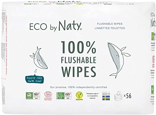 Eco by Naty Flushable Baby Wipes - Plant-Based, Chemical-Free, Hypoallergenic