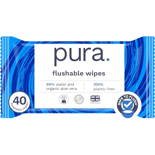 40 Flushable Toilet Wipes, 100% Plastic Free, Sensitive Skin