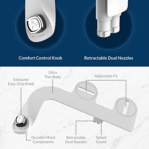 Bio Bidet SlimEdge Non-Electric Attachment: Self-Cleaning Dual Nozzles