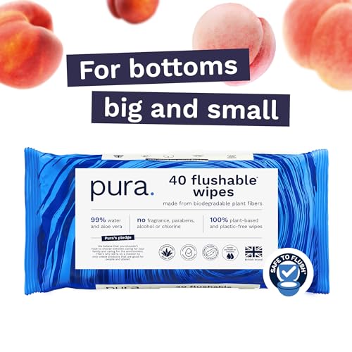 40 Flushable Toilet Wipes, 100% Plastic Free, Sensitive Skin