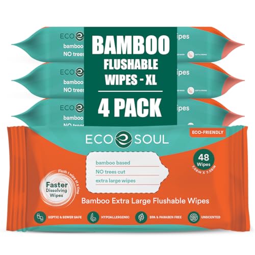 Extra-Large Bamboo Flushable Adult Wipes, Unscented - 192 Count