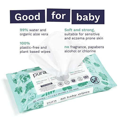 Pura Baby Wipes - Plant-Based, Gentle, Fragrance-Free, Cruelty-Free