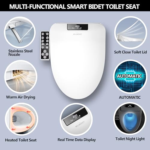 Elongated Bidet Toilet Seat with Heated Water & Dryer