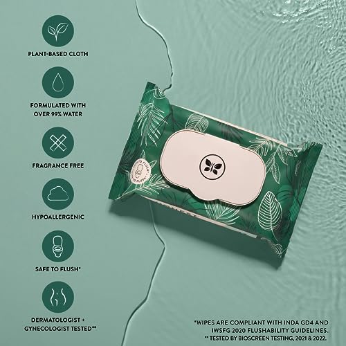Plant-Based Flushable Wipes | 99% Water | 42 Count