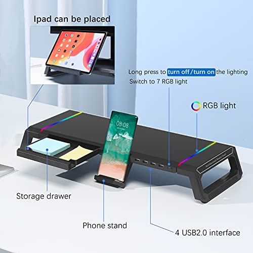RGB Gaming MOOJAY Monitor Stand with USB & Storage