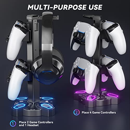 Rotating RGB Gaming Headset Stand with USB Ports