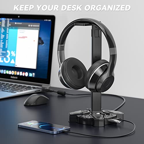 Rotating RGB Gaming Headset Stand with USB Ports