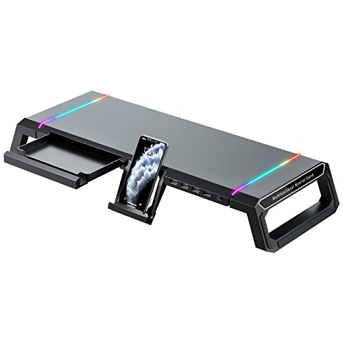 KYOLLY RGB Computer Monitor Riser with USB Hub and Storage