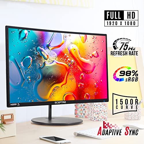 Sceptre Curved 27" FHD 1080p 75Hz LED Monitor HDMI VGA Build-In Speakers, EDGE-LESS Metal Black 2019 (C275W-1920RN)