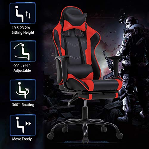 Ergonomic Racing Gaming Chair with Footrest and Support