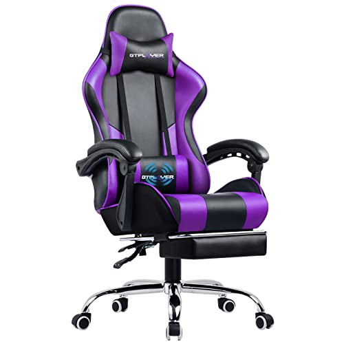 Purple Gaming Chair with Footrest and Lumbar Support