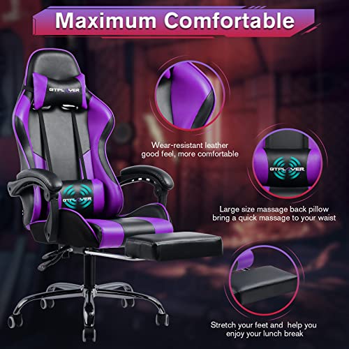 Purple Gaming Chair with Footrest and Lumbar Support