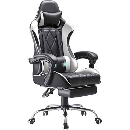 White Gaming Chair with Footrest and Massage
