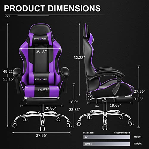 Purple Gaming Chair with Footrest and Lumbar Support