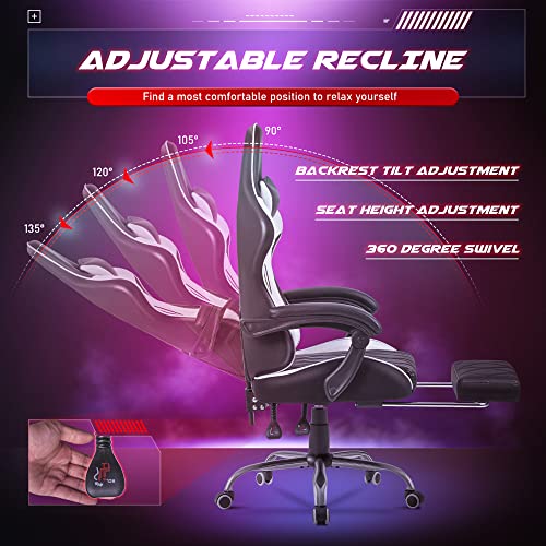 White Gaming Chair with Footrest and Massage
