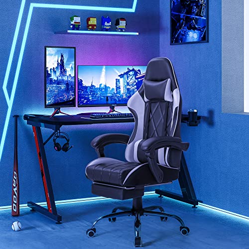 White Gaming Chair with Footrest and Massage