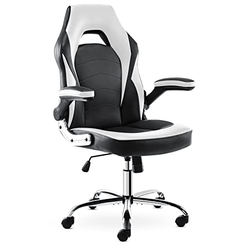 Adjustable White Gaming Chair with Lumbar Support