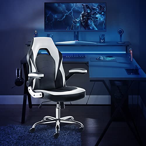 Adjustable White Gaming Chair with Lumbar Support