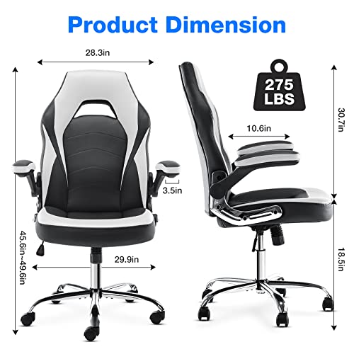 Adjustable White Gaming Chair with Lumbar Support
