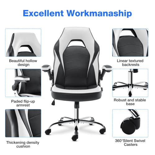 Adjustable White Gaming Chair with Lumbar Support