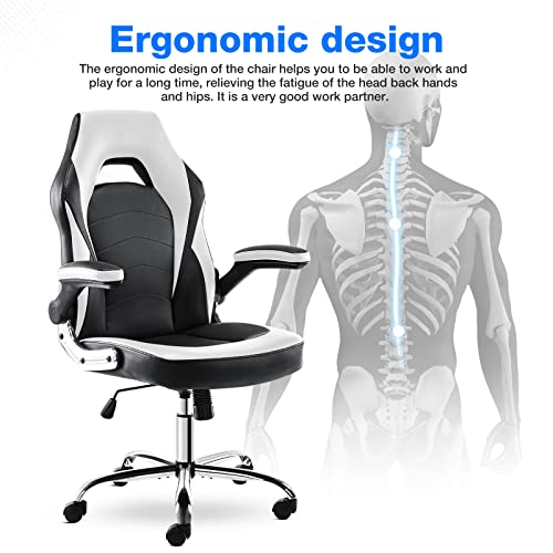 Adjustable White Gaming Chair with Lumbar Support