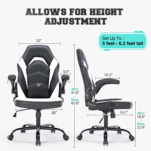 ZUNMOS Black and White Gaming Chair with Lumbar Support
