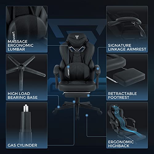 Ergonomic Reclining Gaming Chair with Footrest and Massage