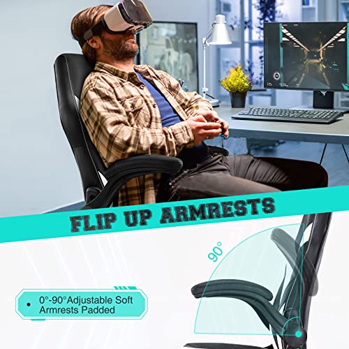 ZUNMOS Black and White Gaming Chair with Lumbar Support