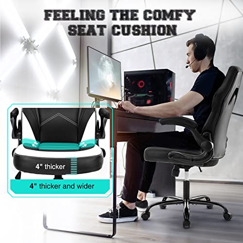 ZUNMOS Black and White Gaming Chair with Lumbar Support