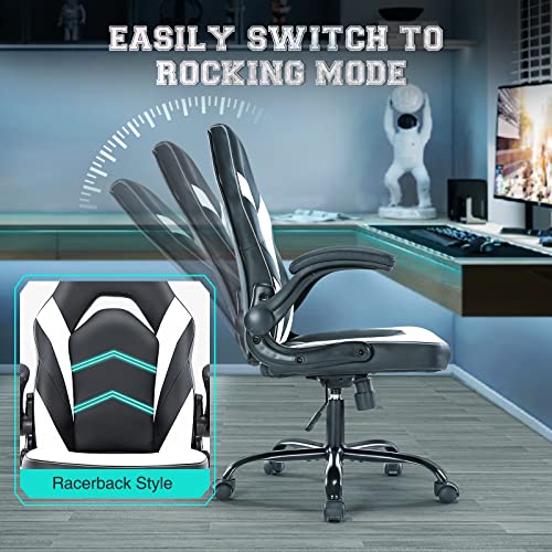 ZUNMOS Black and White Gaming Chair with Lumbar Support