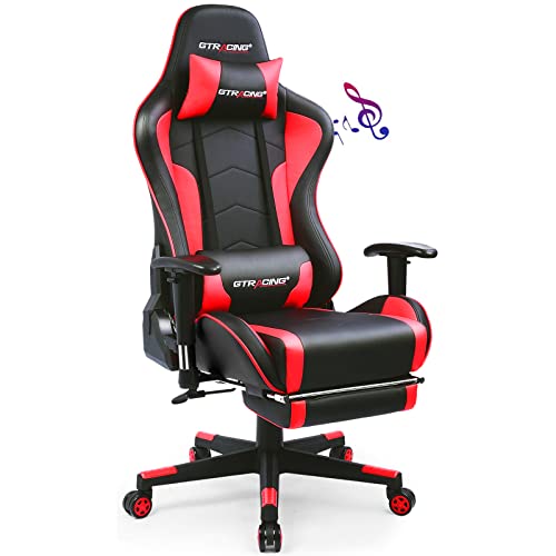 Red Gaming Chair with Speakers and Footrest