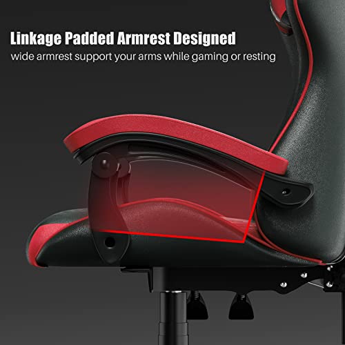 Red PU Leather Reclining Gaming Chair with Support