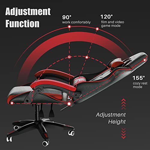 Red PU Leather Reclining Gaming Chair with Support