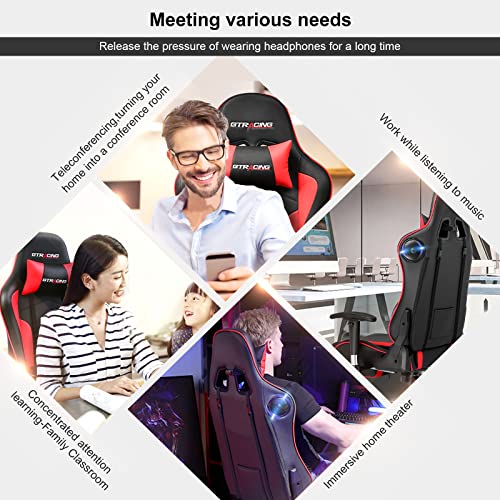 Red Gaming Chair with Speakers and Footrest