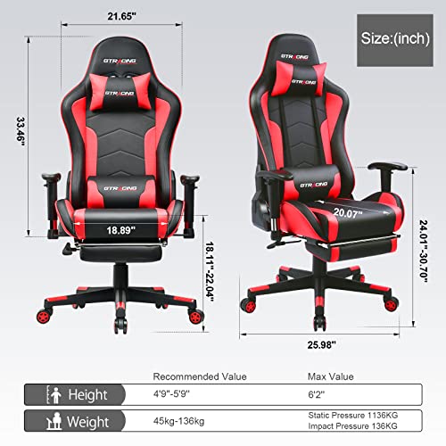 Red Gaming Chair with Speakers and Footrest