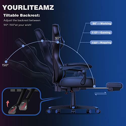Adults' Gaming Chair with Ergonomic Design and Footrest