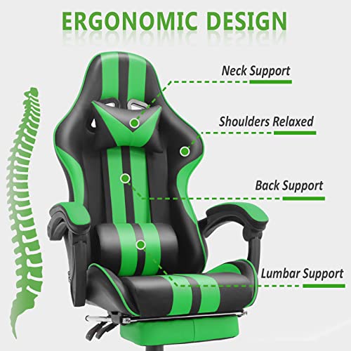 Green Racing E-Sports Gaming Chair with Adjustments