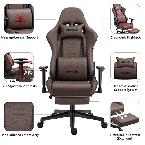 Vintage leather gaming chair with footrest