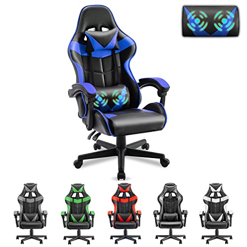 Ergonomic Blue Gaming Chair with Massage