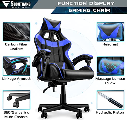 Ergonomic Blue Gaming Chair with Massage