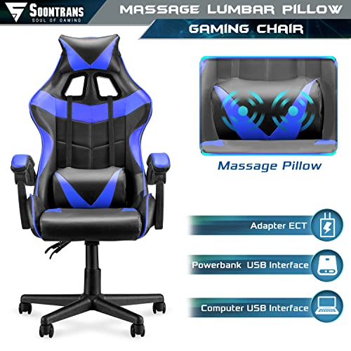 Ergonomic Blue Gaming Chair with Massage
