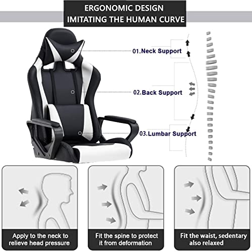 Ergonomic High-Back Gaming Chair - White