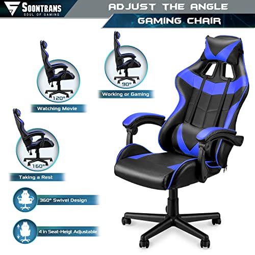 Ergonomic Blue Gaming Chair with Massage